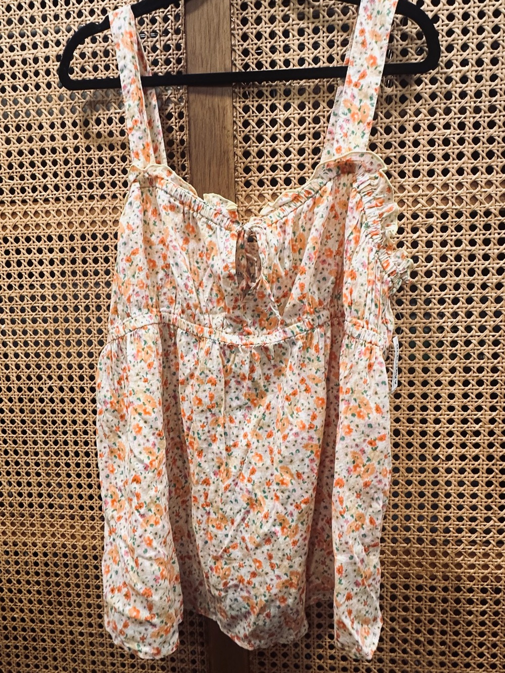 Maternity Floral Tie-Front Sleeveless Pajamas Set in Cream & Orange NWT